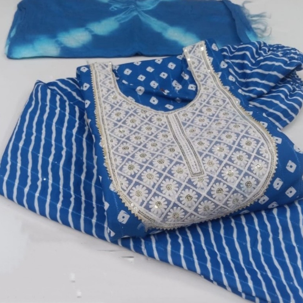 Bandhani muslin silk kurta ,pant and dupatta